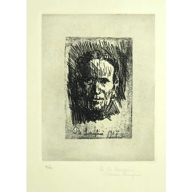 Mother's Portrait - Original Etching by Pio Semeghini - 1964 1964 For Sale