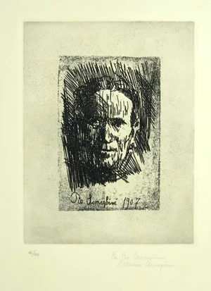 Mother's Portrait - Original Etching by Pio Semeghini - 1964 1964