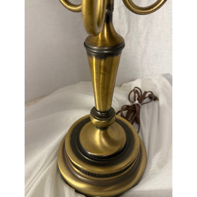 1960s French Neoclassical 3-Arm Brass Bouillotte Table Lamp With Pierced Tole Shade For Sale - Image 4 of 12