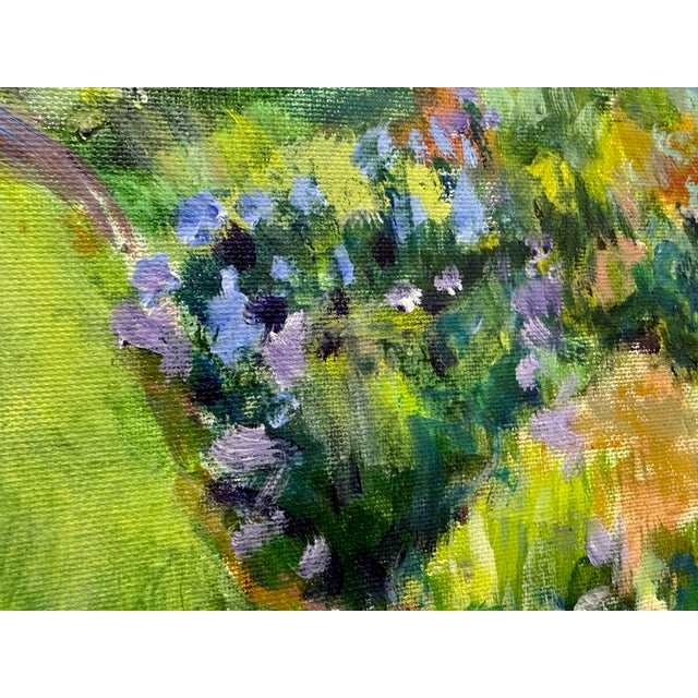 Garden Landscape + Fence Acrylic on Canvas, Unknown Artist. For Sale - Image 4 of 12