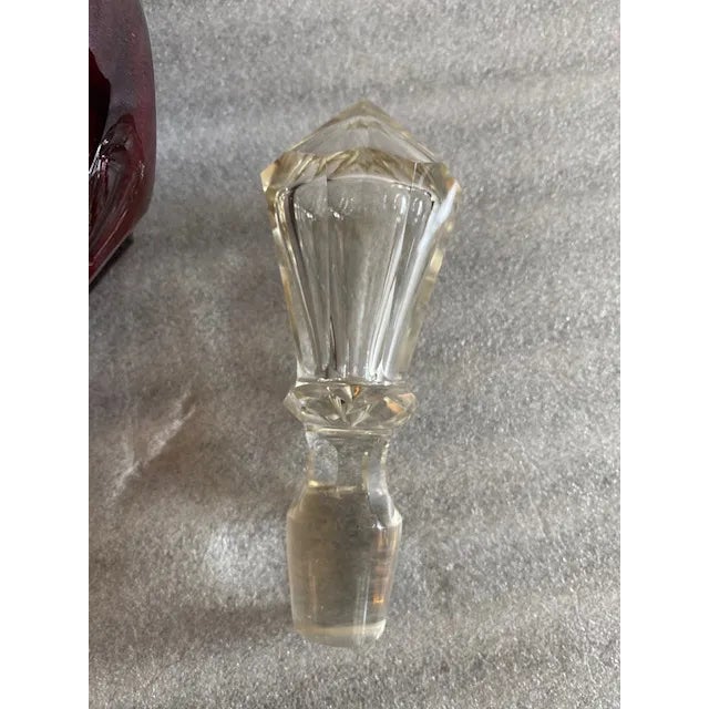 Glass Ruby Red Glass Decanter Bottle / Clear Stopper For Sale - Image 7 of 10