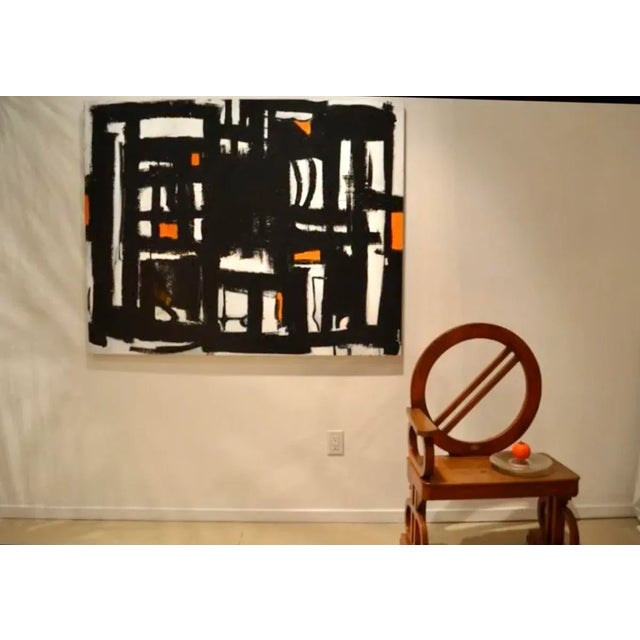 Wood Mid-Century Colorful Abstract Painting by Kenneth Joaquin, Framed, 27.25” X 22.25” For Sale - Image 7 of 8