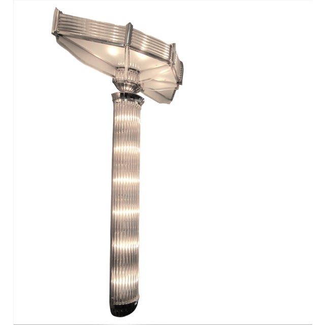 Mid 20th Century Petitot Monumental 53" Ht Pair of French Modernist Sconces Glass Rod & Nickel Bronze For Sale - Image 12 of 16