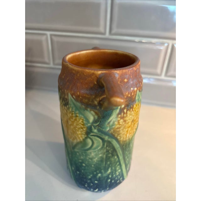 Art Deco Antique Roseville Sunny Farm Sunflower Art Deco Pottery Flower Garden Home Vase For Sale - Image 3 of 12