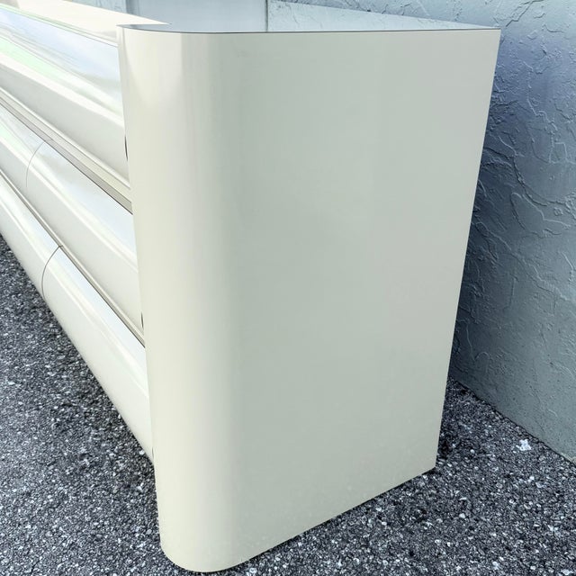 Wood Postmodern Cream Lacquer Laminate Bullnose Dresser For Sale - Image 7 of 11