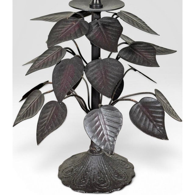 Vintage Brutalist Hollywood Regency Metal Leaf Candlesticks - A Pair For Sale - Image 11 of 13