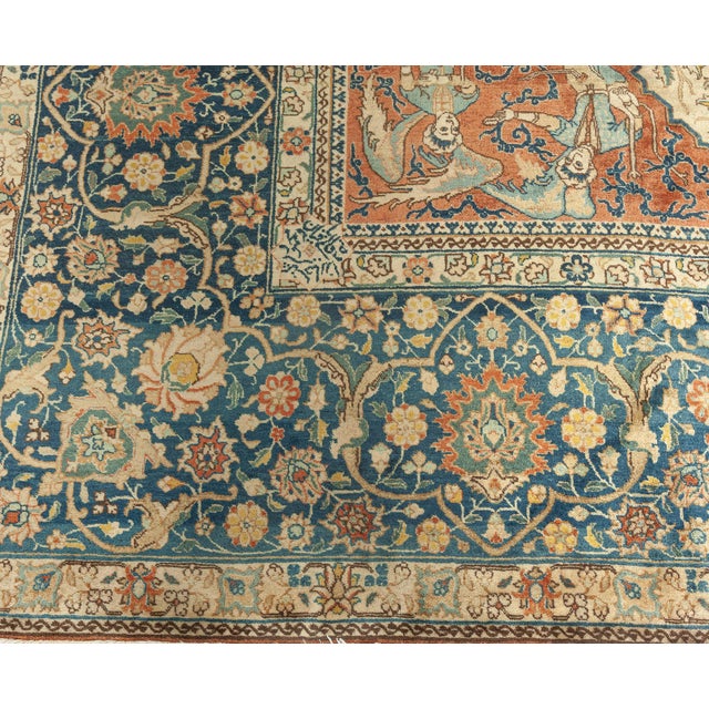 Beige Authentic Persian Tabriz Beige, Blue, Red Handwoven Wool Carpet For Sale - Image 8 of 8