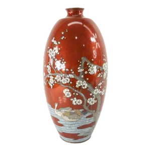 Japanese Cloisonne Enamel Vase With Ducks