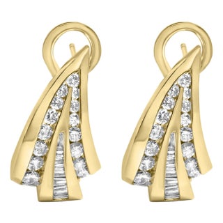 14K Yellow Gold 2-1/4 Cttw Baguette Diamond Modern Omega Huggy Earrings, Pair For Sale