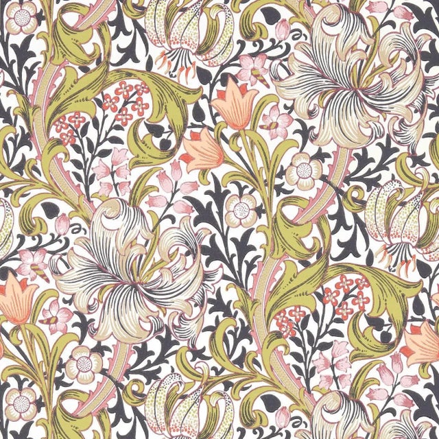 Morris & Co Golden Lily Wallpaper in Espresso For Sale