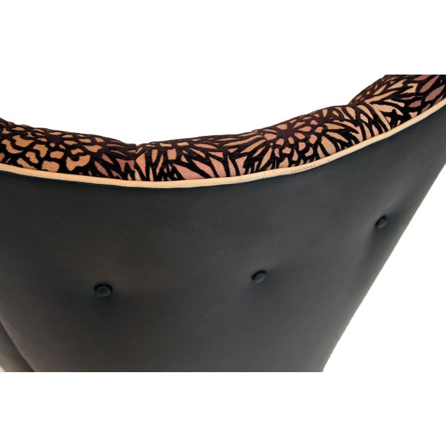 Textile 1950s Vintage Black Leather Wingback Accent Chair For Sale - Image 7 of 12