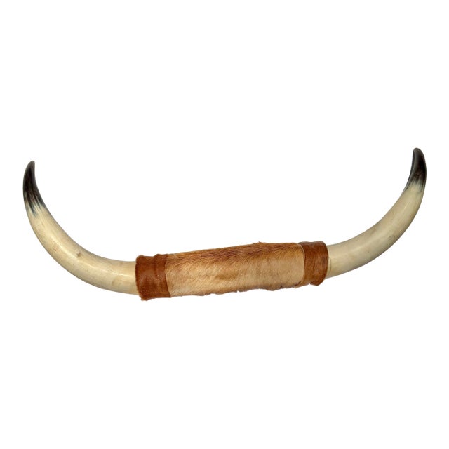 Rustic Vintage Large Hide-Wrapped Steer Horns For Sale