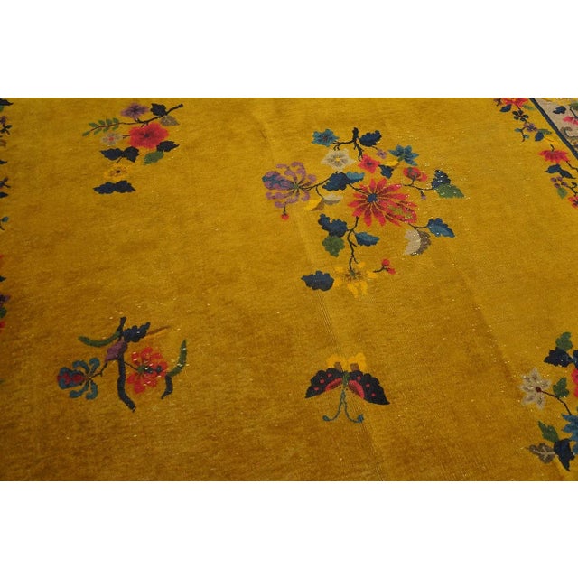 1920s Yellow Florid Antique Chinese Art Deco Carpet 7'2" X 9'10" Handknotted Wool Rug For Sale - Image 10 of 14
