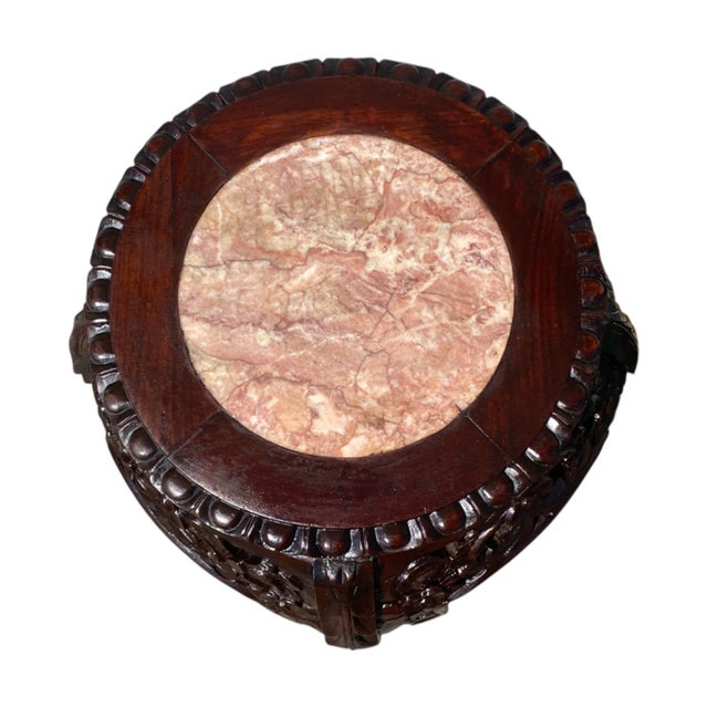 Mid-Century Chinese Carved Rosewood Marble Top Plant Stand Table/ Pedestal For Sale In Philadelphia - Image 6 of 11