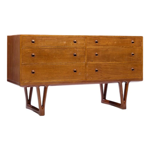 Helge Vestergaard-Jensen for Peder Pedersen Mid Century Sculptural Danish Teak 6 Drawer Dresser For Sale