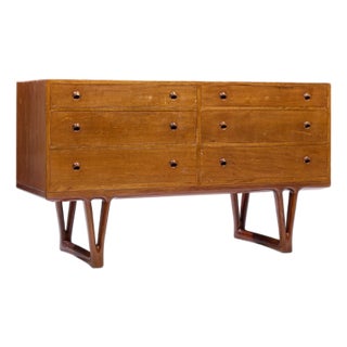 Mid 20th Century Helge Vestergaard-Jensen for Peder Pedersen Mid Century Sculptural Danish Teak 6 Drawer Dresser For Sale