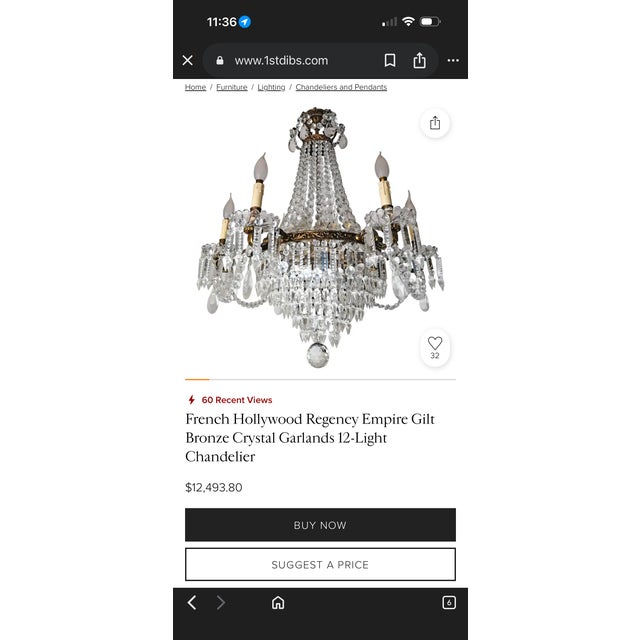 Glass Antique Crystal Chandelier For Sale - Image 7 of 7