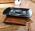 French Art Deco Black Lacquered Wood Desk Set With Glass Inkwells For Sale - Image 4 of 9