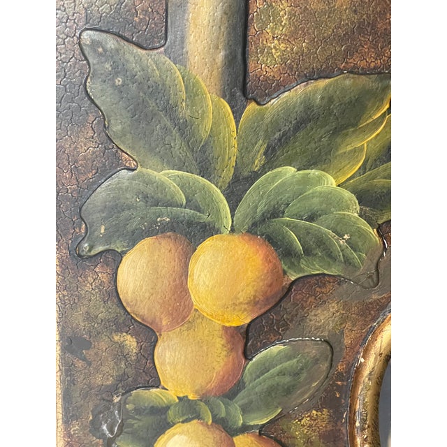 Glass Gorgeous 20 Th C Italian Handpainted Mirror With Fleur De Lis Fruits Floweers For Sale - Image 7 of 10