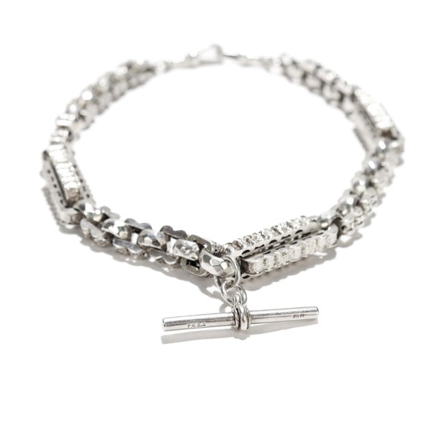 English Aesthetic Sterling Silver Double Albert Watch Chain Choker Necklace For Sale - Image 11 of 12