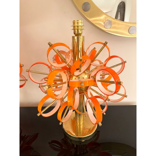 Contemporary Pair of Brass Sputnik Rings Murano Glass Lamps , Italy For Sale - Image 12 of 12