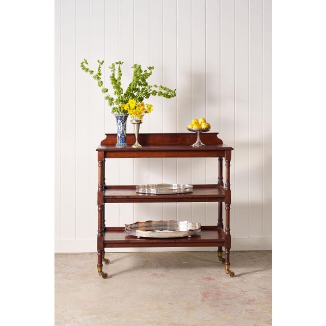 Victorian English Mahogany 3-Tier Trolley on Casters.