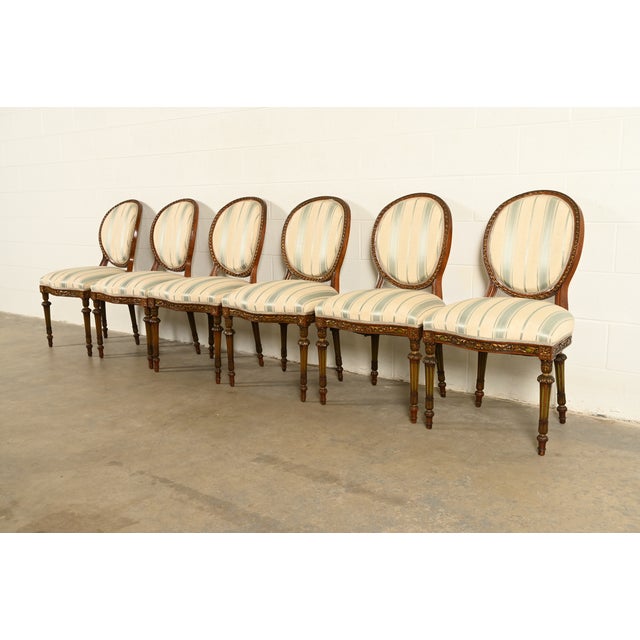 Karges Furniture Karges Style French Regency Louis XVI Carved Mahogany and Gold Gilt Dining Chairs, Set of Six For Sale - Image 4 of 12