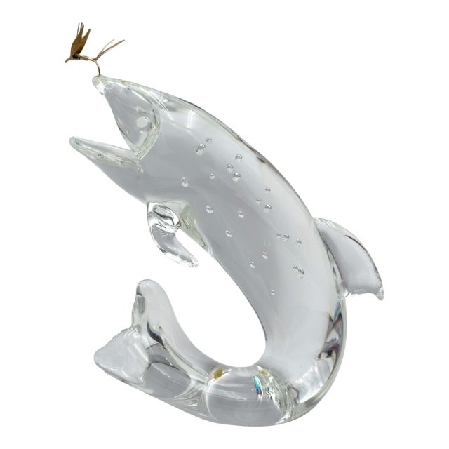 Steuben Glass & 18K Gold “Trout & Fly” by James Houston, Introduced 1966 For Sale