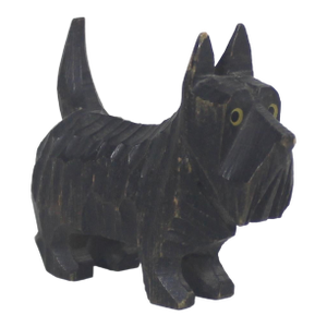 Vintage Hand Carved Wood Scottie Dog Figurine Canine Folk Art