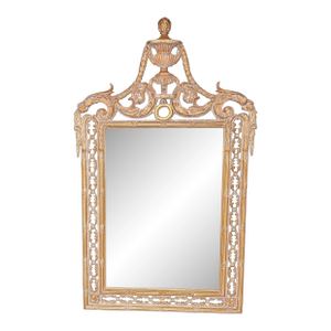 Louis XVI Giltwood Mirror With Urn Crest & Pierced Ribbonwork — 56″ Neoclassical Elegance