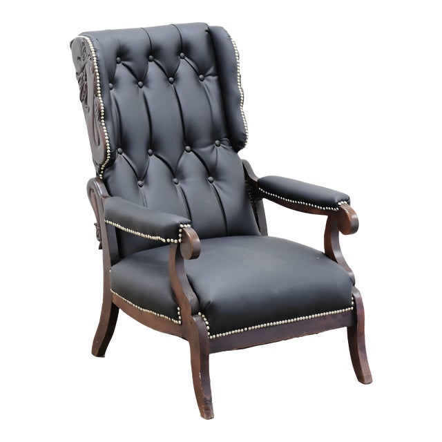 Black Leather Armchair England, 19th Century For Sale