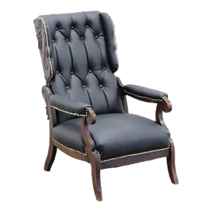 Black Leather Armchair England, 19th Century