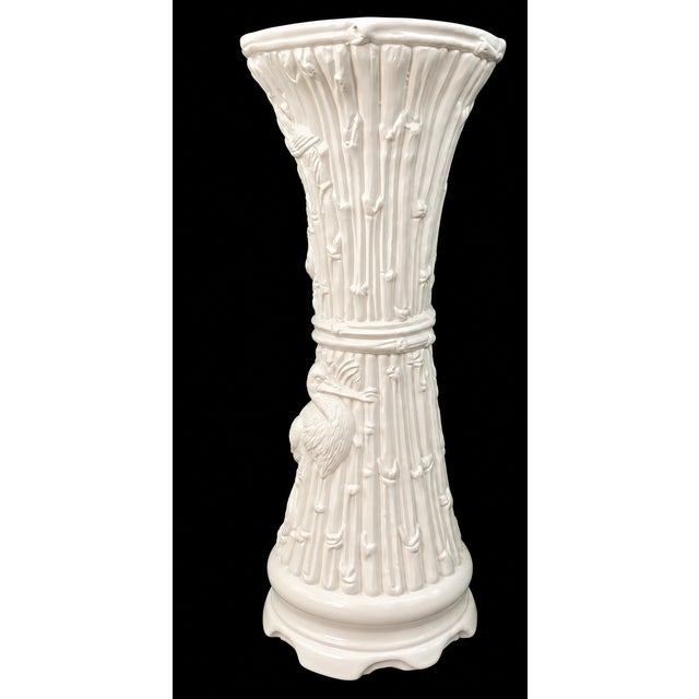 Chinoiserie Vintage Palm Beach Coastal Chinoiserie Plaster Plant Stand Pedestal With Crane and Bamboo Design For Sale - Image 3 of 6