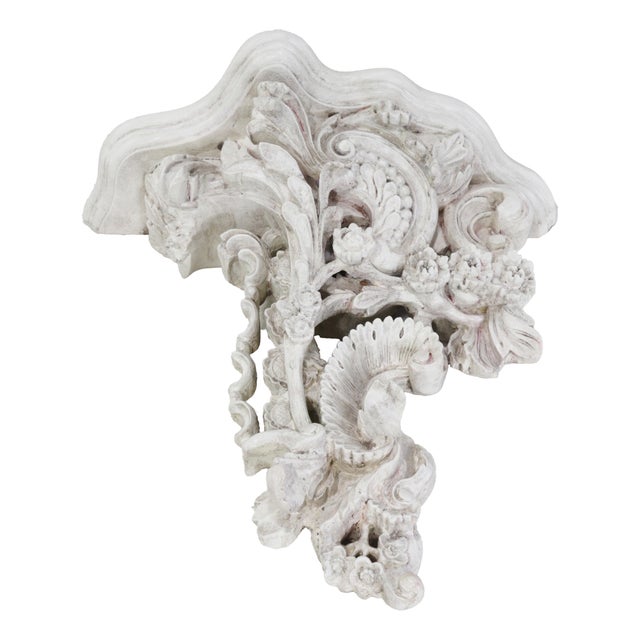Wood Pair of Vintage Rococo Style Carved Wall Brackets With Scroll and Floral Motifs For Sale - Image 7 of 16