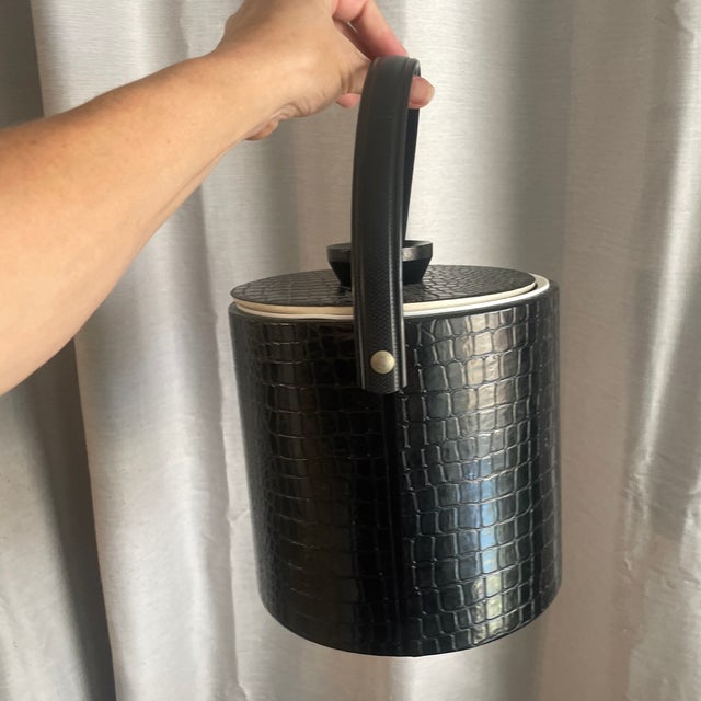 1960s Black Faux Alligator Ice Bucket For Sale - Image 5 of 5