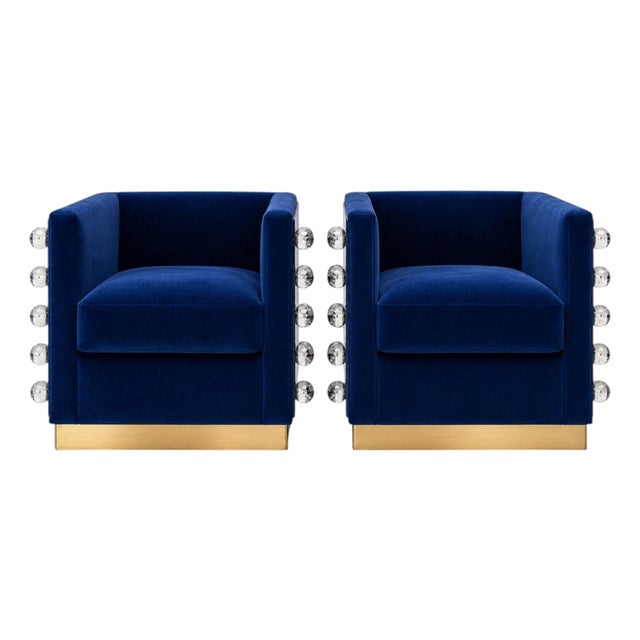 Blue Velvet Lounge Chairs from Justfurnituress, Set of 2 For Sale