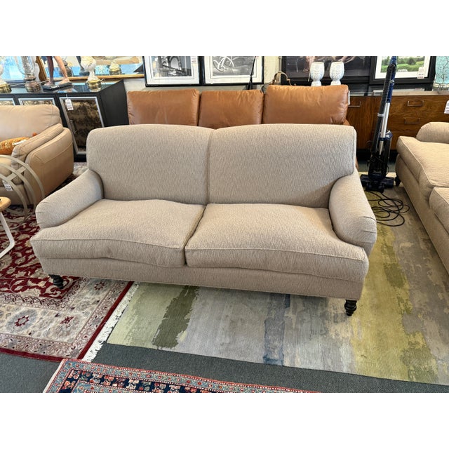 Textile J. Fitzgerald English Traditional Rolled Arm Sofa on Casters For Sale - Image 7 of 12