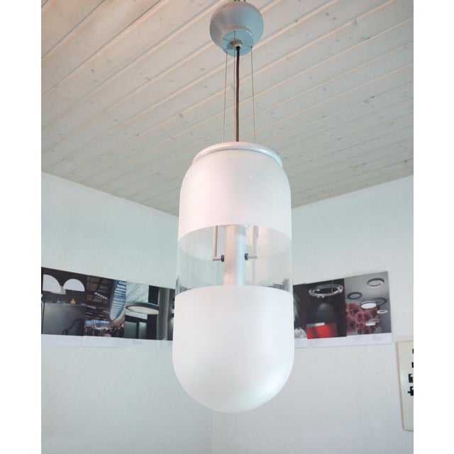 Metal Space Age Italian Murano Glass and Metal Capsule Pendant Lamp, 1980s For Sale - Image 7 of 7