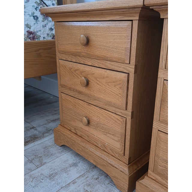 Wood Hunt Country 3-Drawer Nightstands in Oak - A Pair For Sale - Image 7 of 9