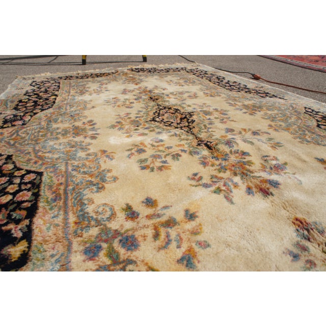 Vintage French Aubusson Hand Knotted Beige & Blue Wool Area Rug 5' X 8.5' For Sale - Image 10 of 12