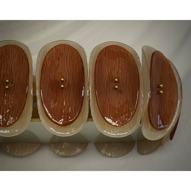 Mid-Century Modern Art Deco Murano Art Glass Oval Amber and Cream Chandelier and Pendant, 2000 For Sale - Image 3 of 11