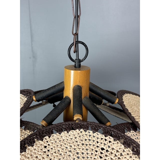 Mid-Century Rattan Fan Pendant Lamp in the style of Ingo Maurer, 1970s For Sale - Image 10 of 18