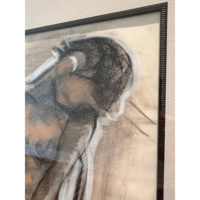 Vintage Signed 1984 Large Art Deco Style Charcoal and Pastel Drawing of a Female Figure For Sale - Image 4 of 10