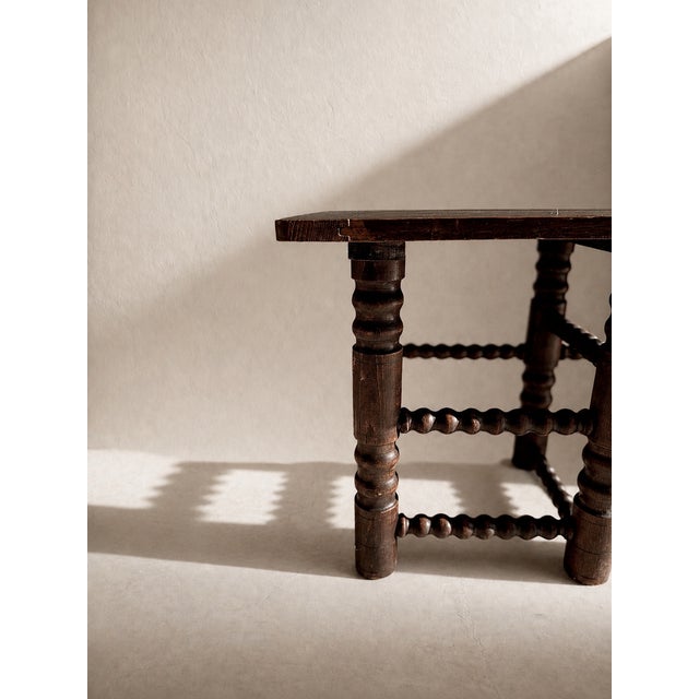 1940s Antique Six-Legged Oak Console Table with Bobbin-Turned Legs and Stretchers attributed to Charles Dudouyt, 1940s For Sale - Image 5 of 11