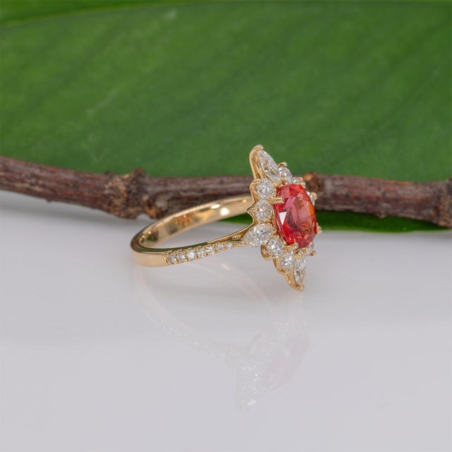 Pink 1.5Ct Padparadscha Sapphire Ring With Natural Diamond Accents: Solid 14k Gold, Size 6.75 For Sale - Image 8 of 10