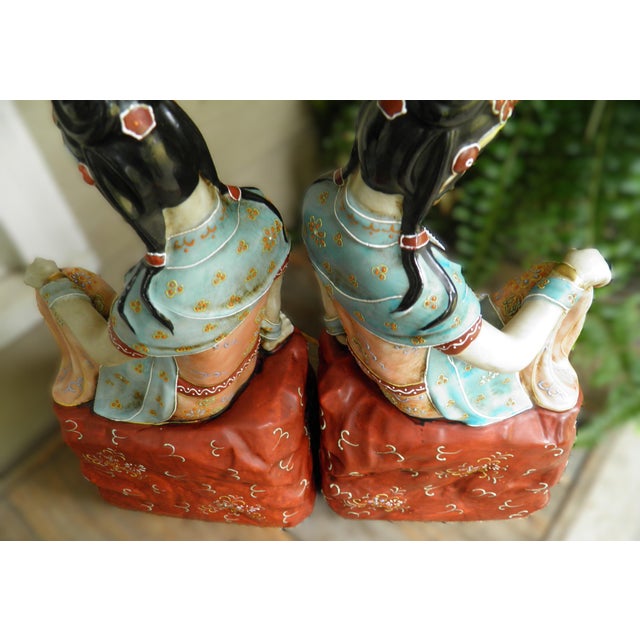 Rare Pair of Quan-Yin Buddhist Bodhisattvas of Compassion Porcelain Statues For Sale - Image 10 of 18