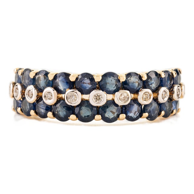 1.85Ct Blue Sapphire & Diamond Band Ring Size 6.5 in 14k Yellow Gold Jewelry Gifts For Sale