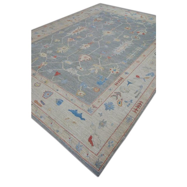 Oriental Hand Knotted Rug Turkish Antique Look Oushak 9'3" x 12'4" For Sale - Image 4 of 5