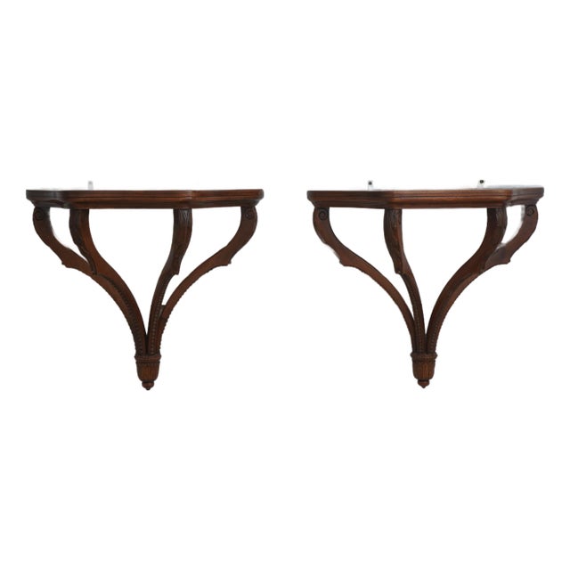 1990s Pair Carved Mahogany Bracket Wall Shelves For Sale