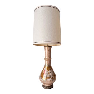 1950s Fornasetti Style Eglomise Pink and Gold Decoupage Table Lamp For Sale